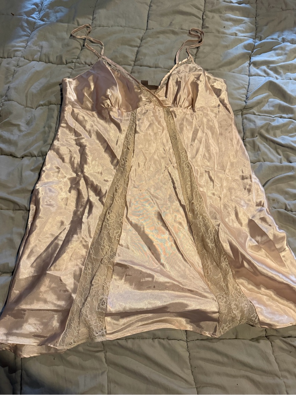 Morgan Taylor Satin Lace-Trim Chemise in Light Blush